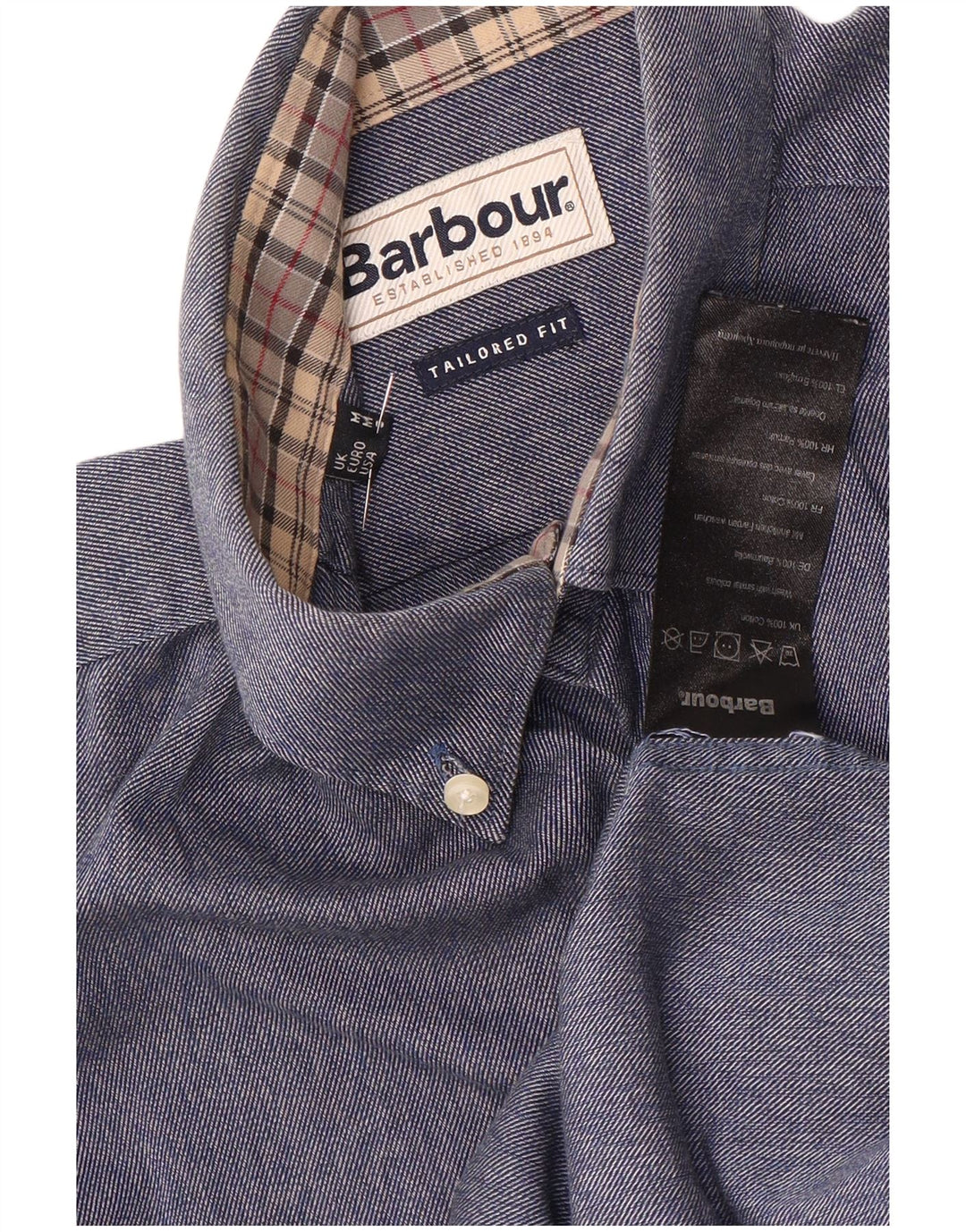 Camicia Barbour da uomo su misura in cotone blu medio
