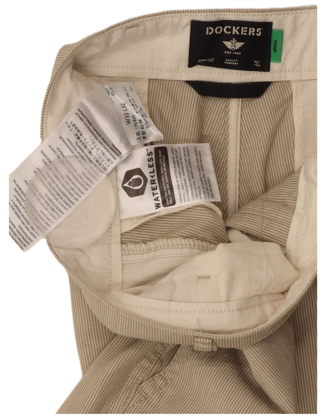 DOCKERS Pantaloni chino affusolati da uomo W32 L32 Cotone gessato beige