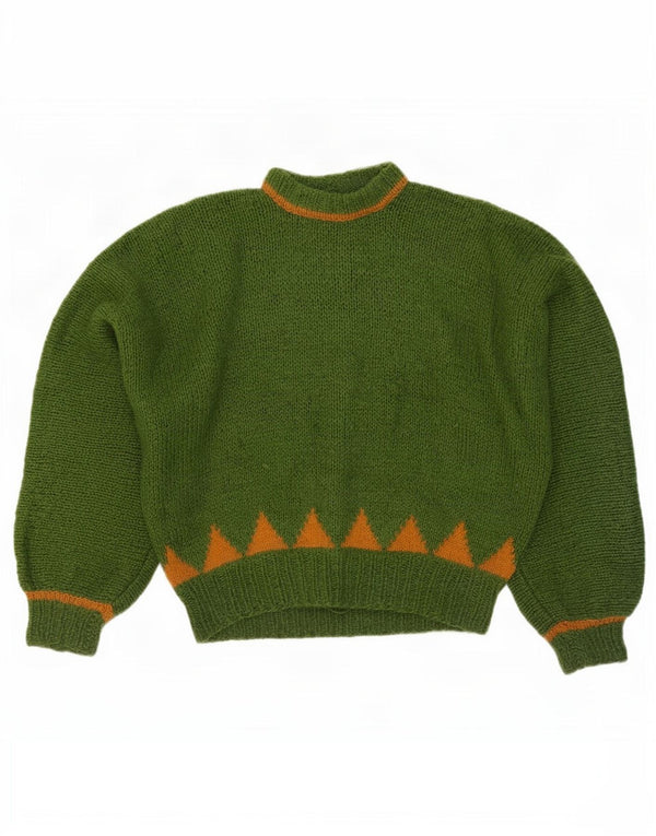 Maglione maglione vintage da donna con collo dolcevita UK 14 Grande verde geometrico