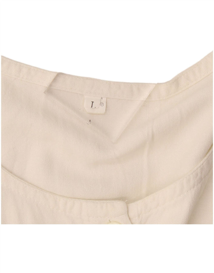 Abito lungo senza maniche da donna vintage UK 14 grande lino bianco