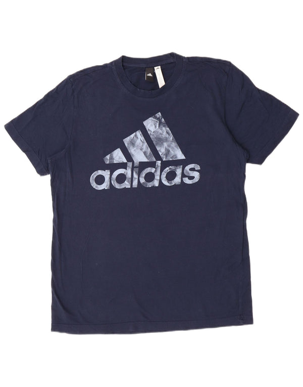 T-shirt grafica da uomo Adidas Top grande in cotone blu navy