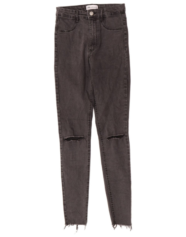 Jeans Jeggings Zara da donna a vita alta effetto invecchiato EU 38 Small W28 L28 Grigio