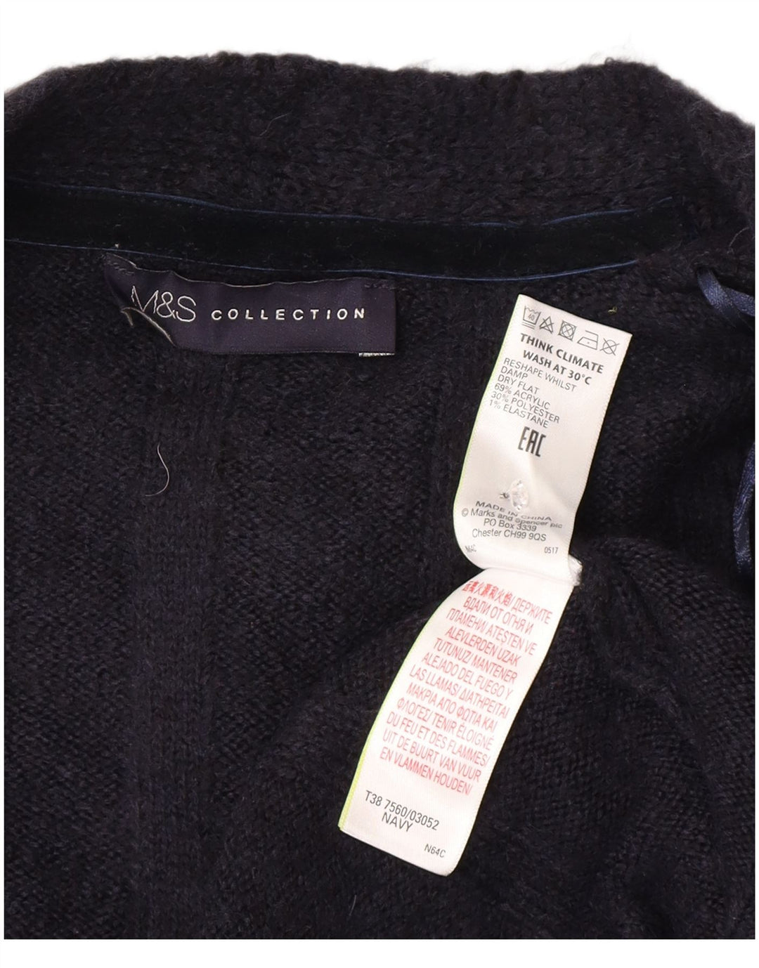 Maglione cardigan lungo da donna Marks & Spencer UK 14 medio blu navy