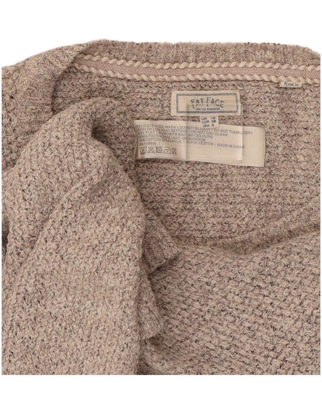 Maglione maglione oversize con scollo a barca da donna Fat Face UK 10 piccolo cotone grigio