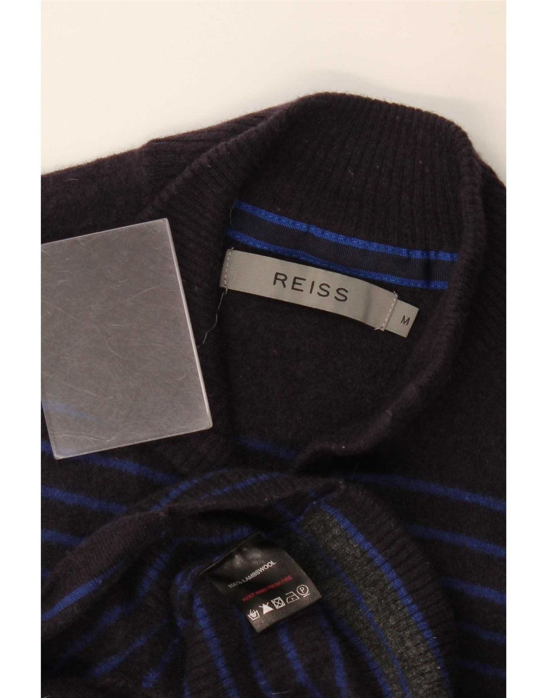 Maglione da donna Reiss con collo a bottoni, UK 12, medio, blu navy a righe