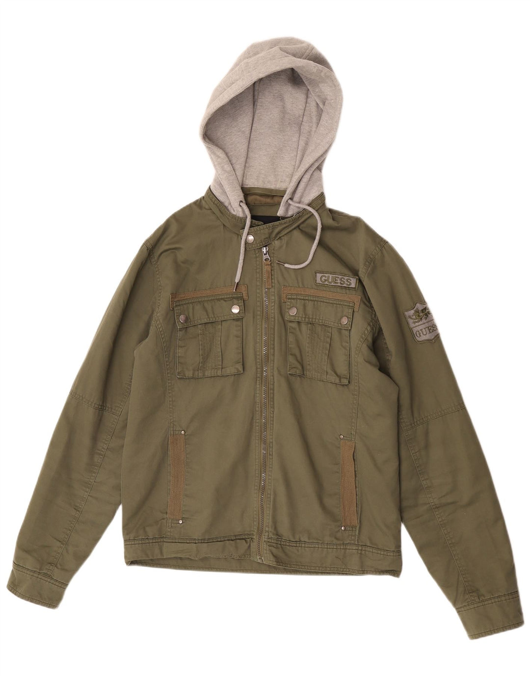 Guess Giacca utility con cappuccio grafico da uomo UK 38 Medium Khaki Colourblock