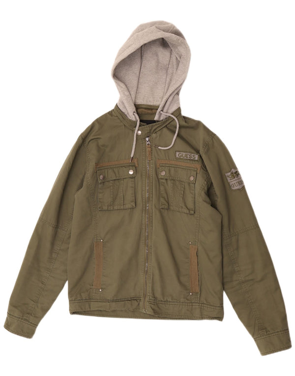 Guess Giacca utility con cappuccio grafico da uomo UK 38 Medium Khaki Colourblock