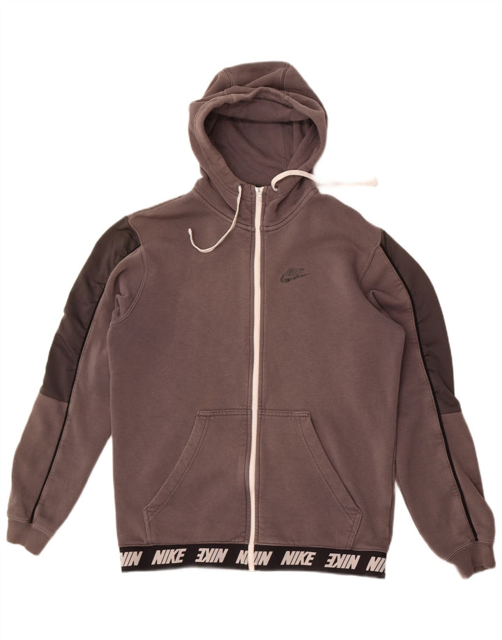 Felpa con cappuccio e zip grafica Nike da uomo in cotone color block grigio medio