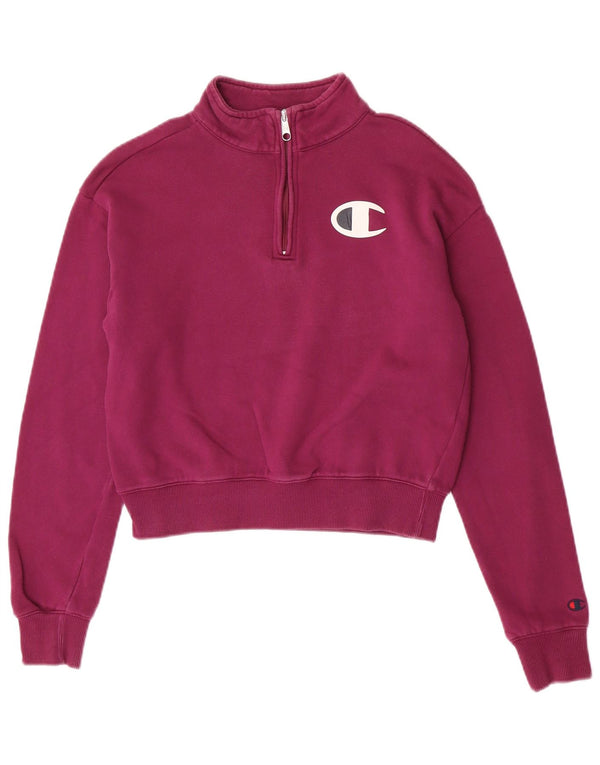Felpa Champion da donna con grafica con zip e collo, maglione, UK 10, piccola, viola