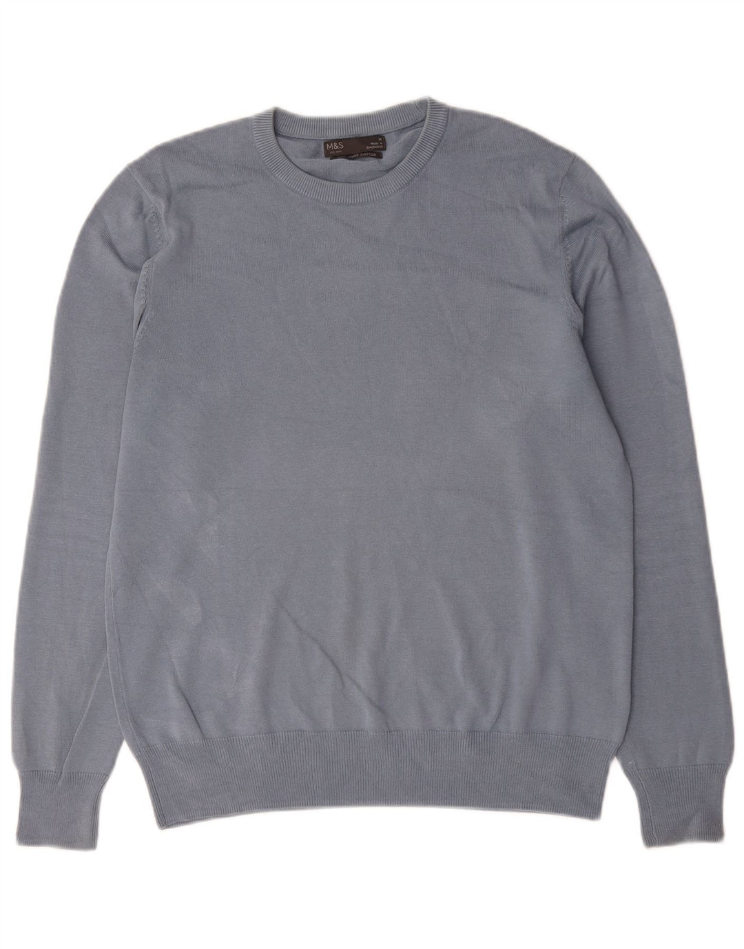 Maglione maglione girocollo da uomo Marks & Spencer in cotone blu medio