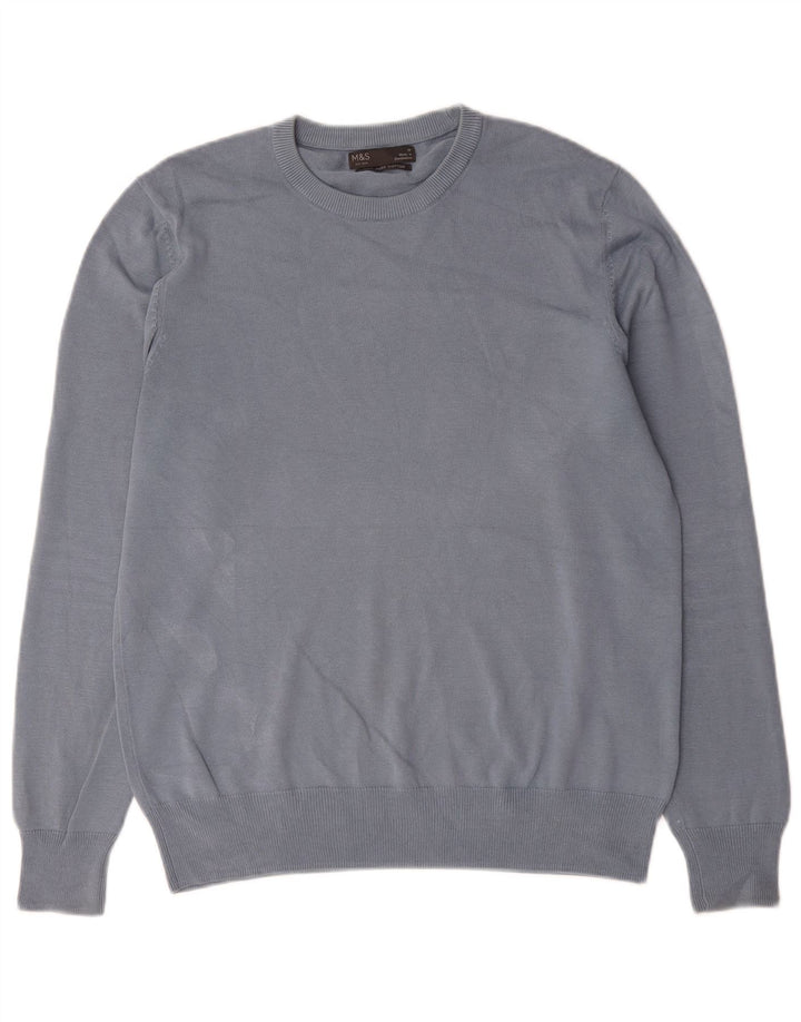 Maglione maglione girocollo da uomo Marks & Spencer in cotone blu medio