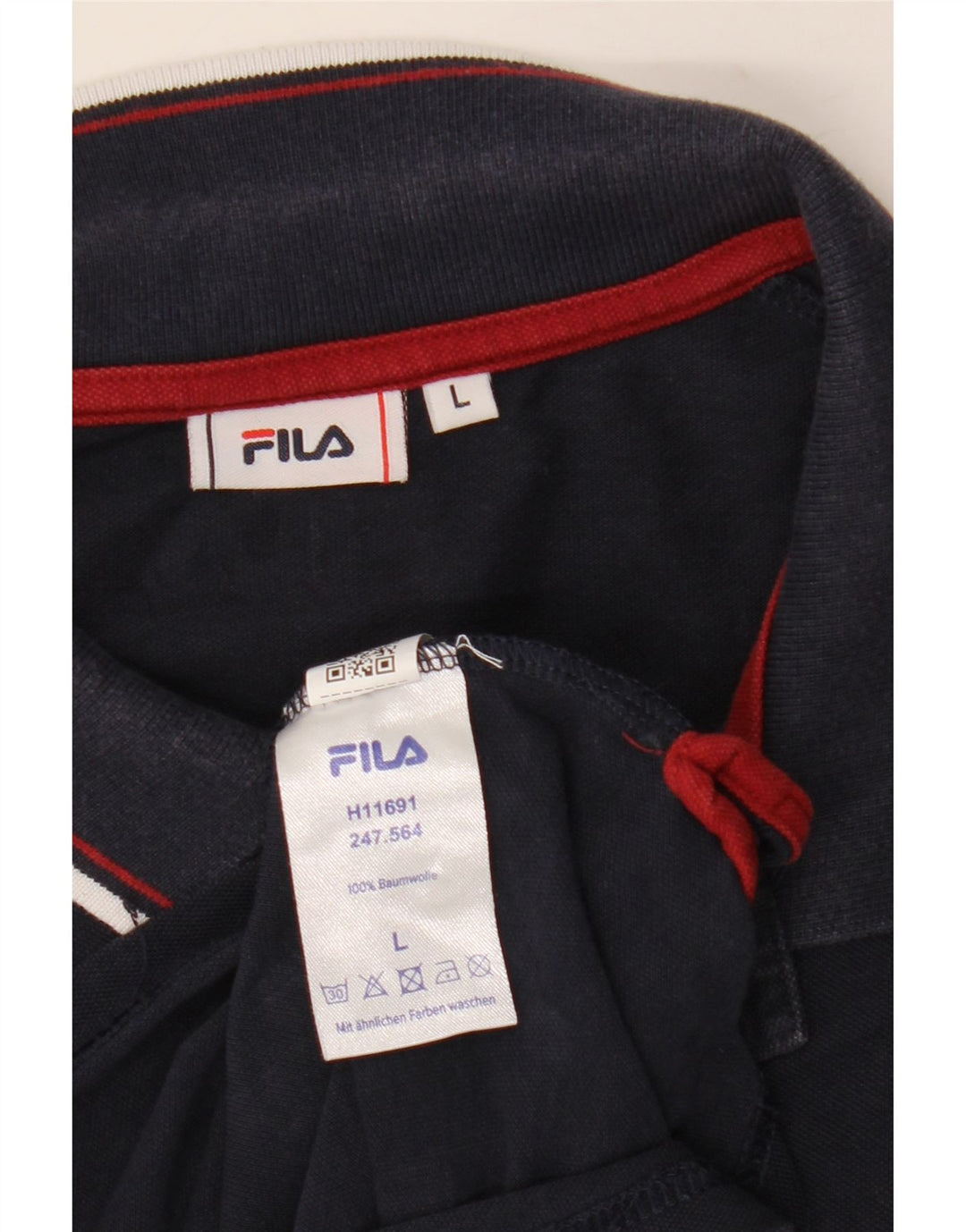 Polo da uomo a maniche lunghe Fila Large in cotone blu navy