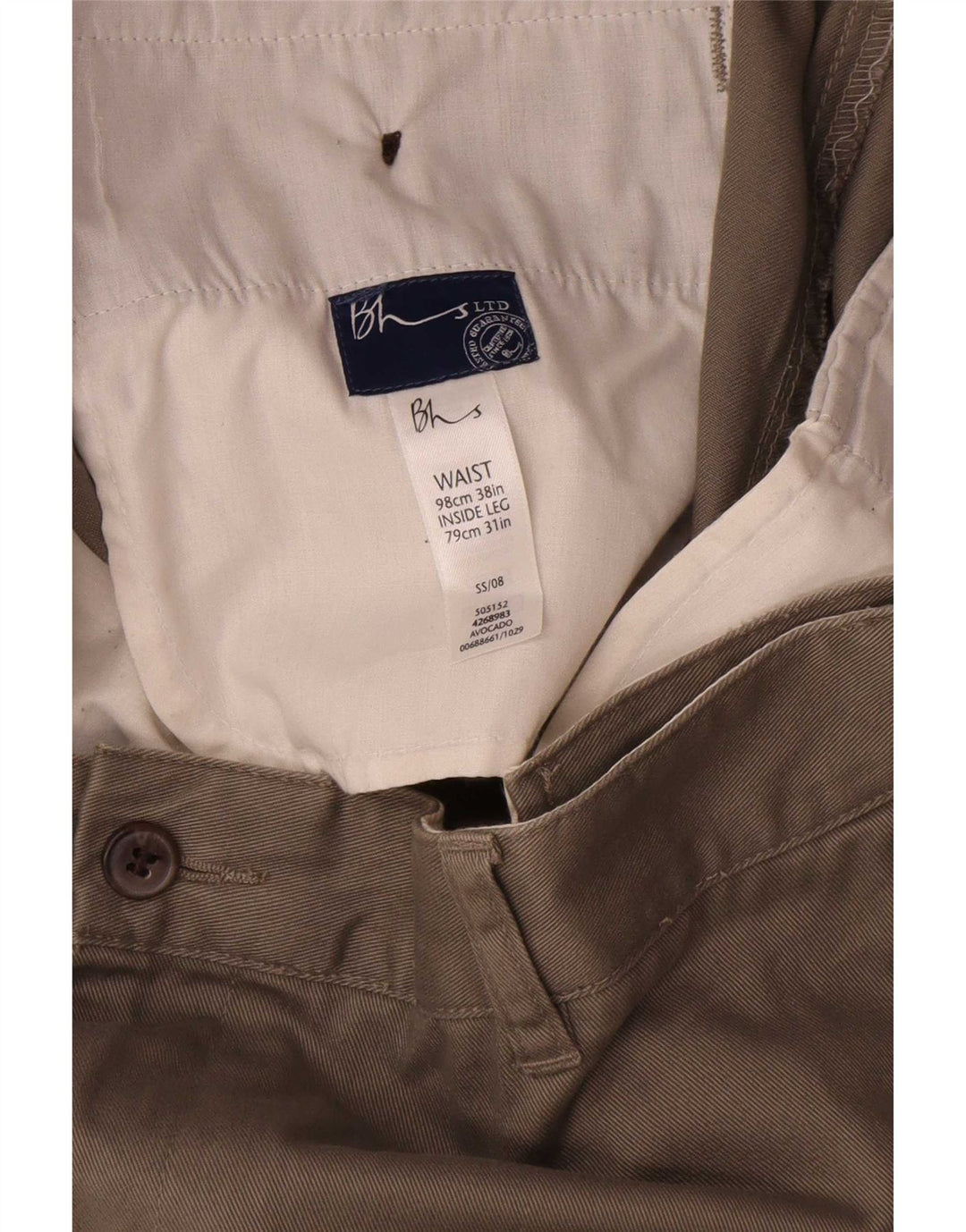 Pantaloni chino dritti da uomo Bhs W38 L31 cotone kaki