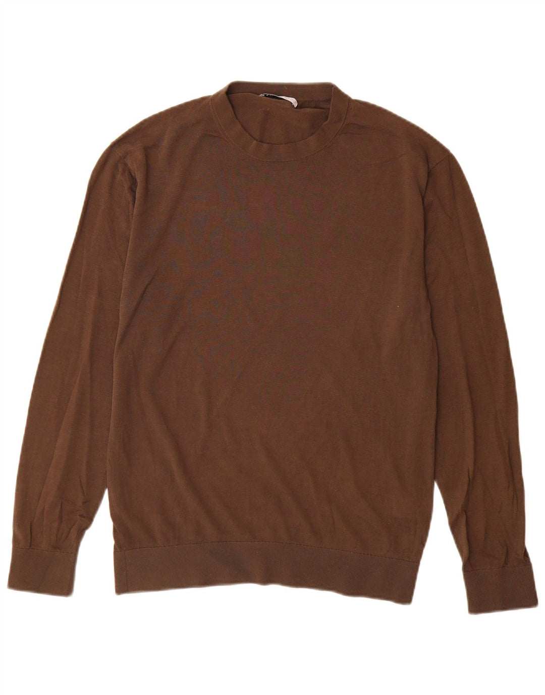 Maglione maglione girocollo da uomo Zara in cotone marrone medio