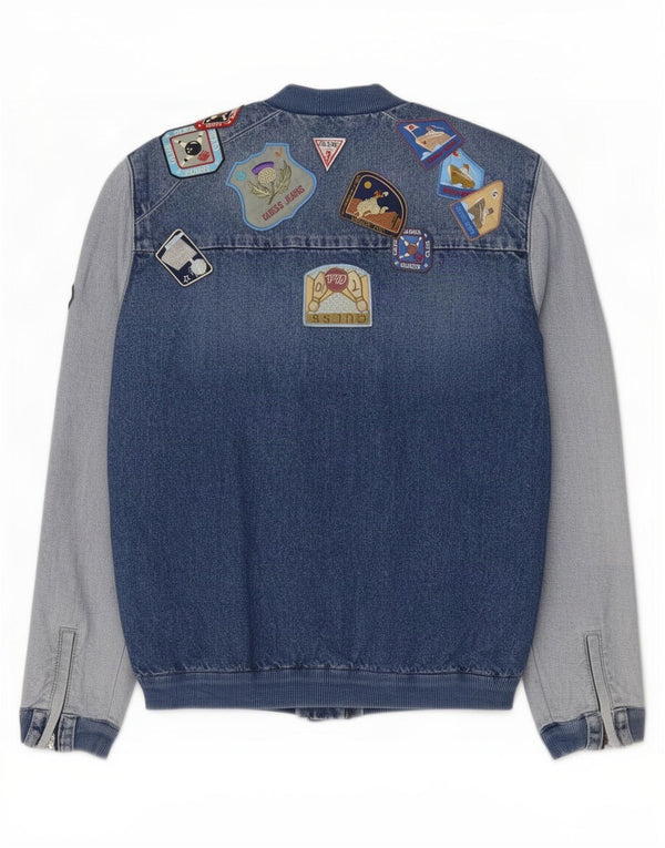 Guess Giacca di jeans oversize con grafica da donna UK 8 Small Cotone blu