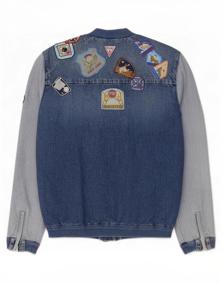 Guess Giacca di jeans oversize con grafica da donna UK 8 Small Cotone blu
