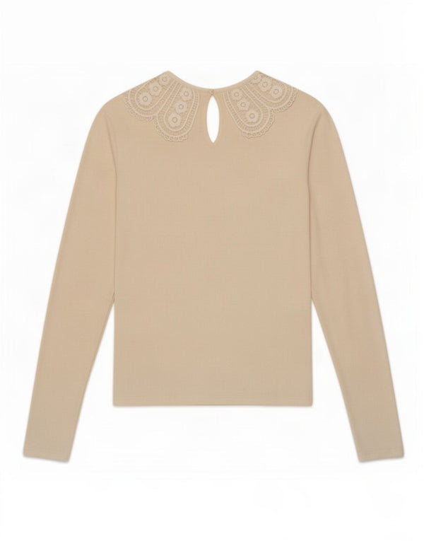 Zara Womens Crop Top Long Sleeve UK 8 Small Beige