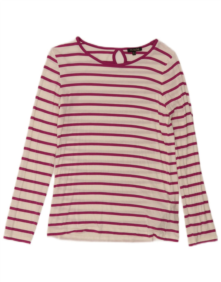 Massimo Dutti Top da donna a maniche lunghe UK 10 Small White Striped Modal
