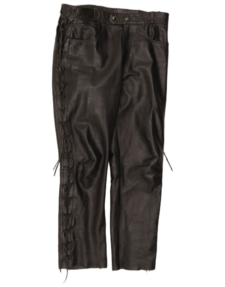 Pantaloni in pelle vintage da uomo W36 L31 in pelle nera