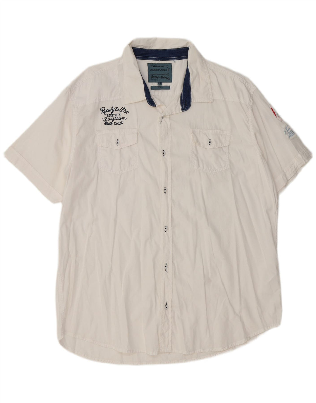 Angelo Litrico Camicia Uomo Slim Fit Manica Corta IT 48 Cotone Bianco Medio