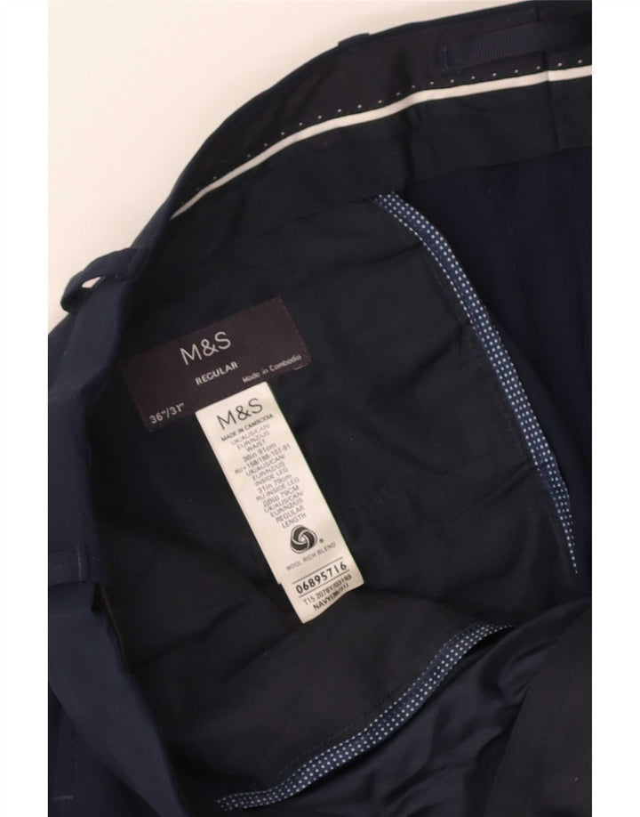 Pantaloni casual da uomo Marks & Spencer vestibilità regolare W36 L31 lana blu navy
