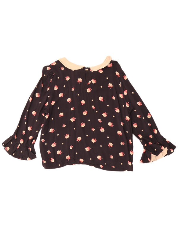 Topshop Camicetta da donna con maniche a 3/4 corta Top UK 14 Grande floreale nero