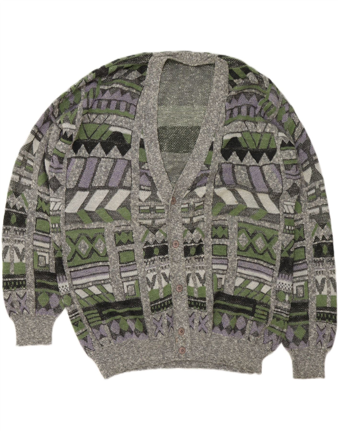 Maglione cardigan da uomo VINTAGE 2XL multicolore geometrico