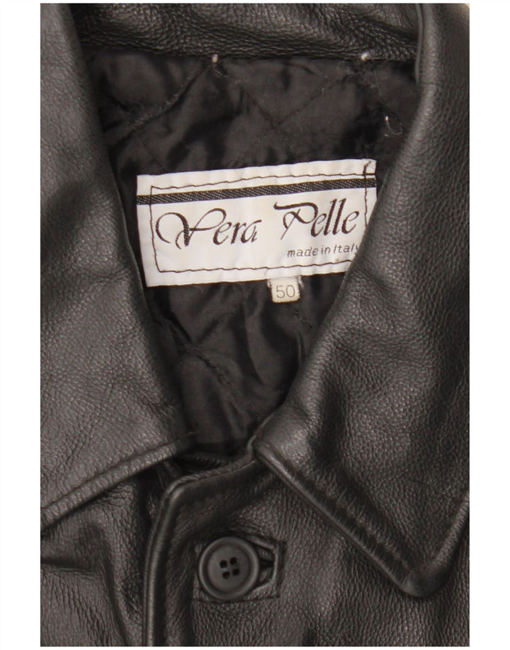 Giacca in pelle vintage da uomo IT 50 grande in pelle nera