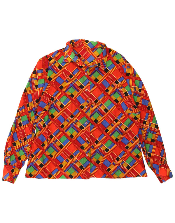 Camicia vintage da donna UK 16 grande rossa geometrica