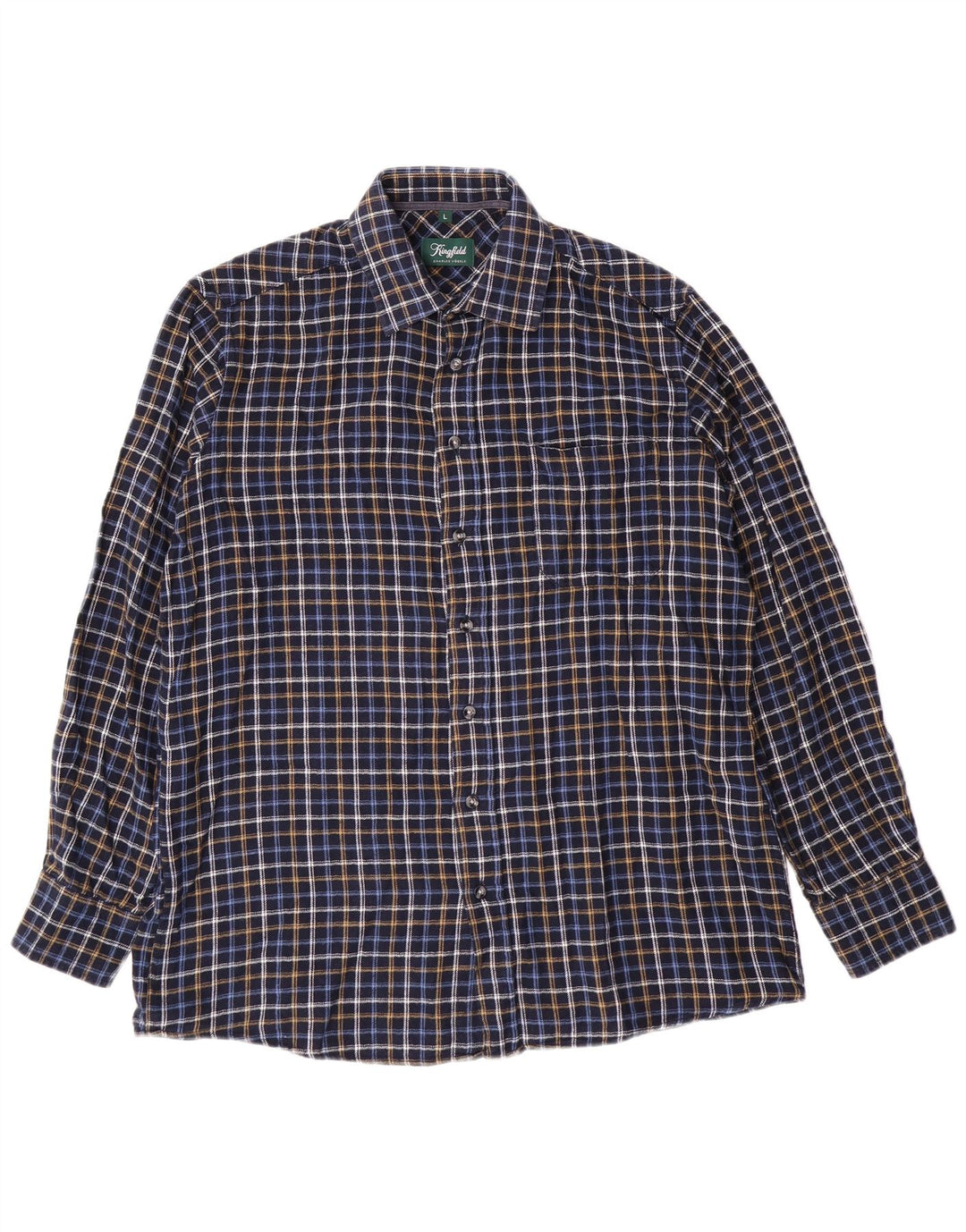 KINGFIELD Camicia da uomo in flanella grande cotone a quadri blu navy