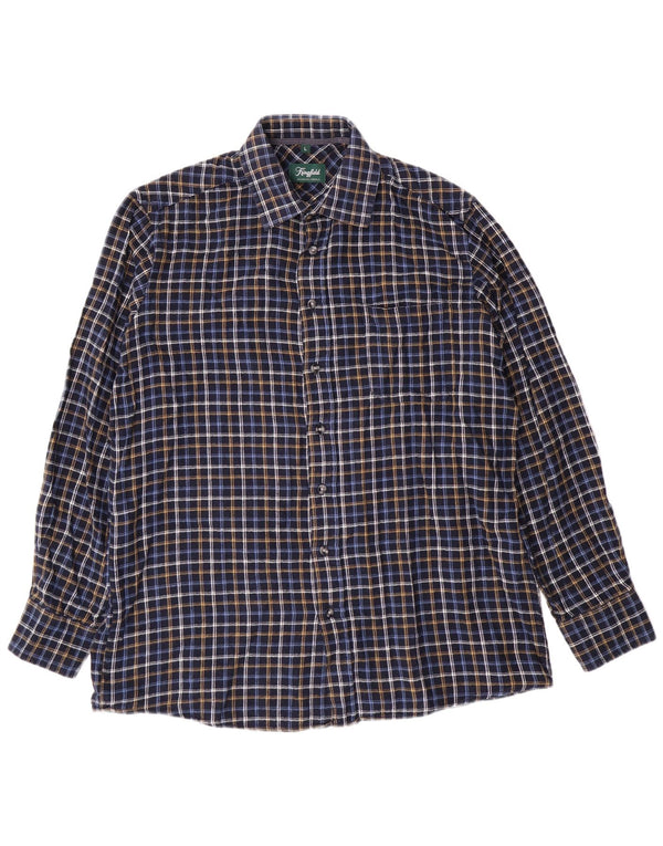 KINGFIELD Camicia da uomo in flanella grande cotone a quadri blu navy