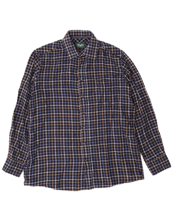 KINGFIELD Camicia da uomo in flanella grande cotone a quadri blu navy