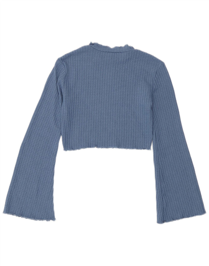 Top corto da donna vintage a maniche lunghe UK 4 XS blu