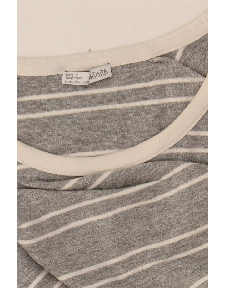 Top Zara da donna a maniche lunghe UK 14 grigio medio a righe