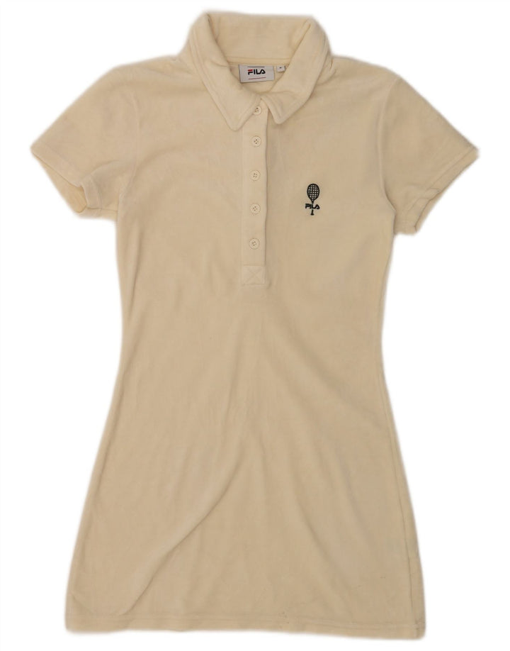 Abito polo in velluto da donna Fila UK 10 piccolo in poliestere bianco sporco