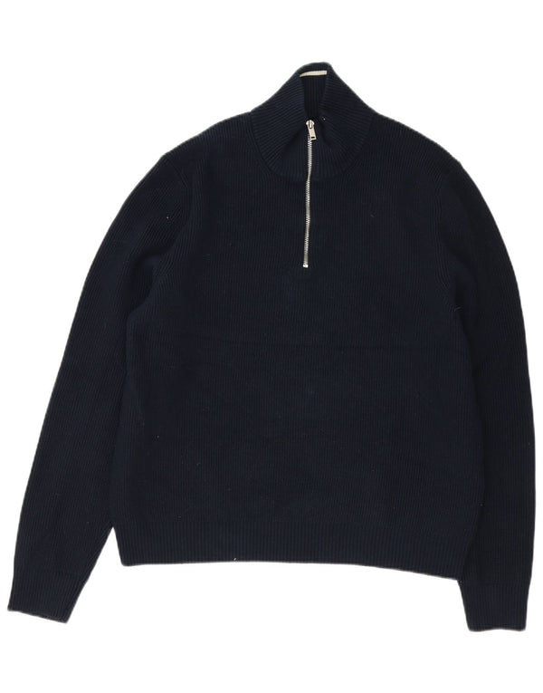 Maglione da uomo Marks & Spencer con zip e collo XL in cotone blu navy