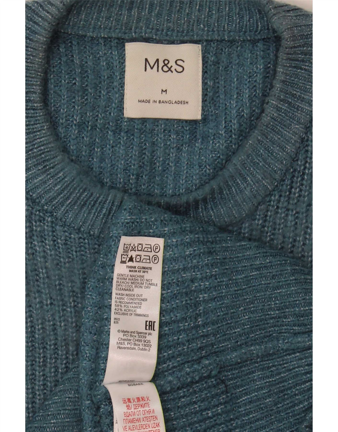 Maglione maglione girocollo da uomo Marks & Spencer blu medio in poliammide