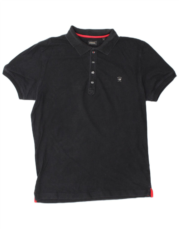 Polo da uomo DIESEL grande in cotone nero