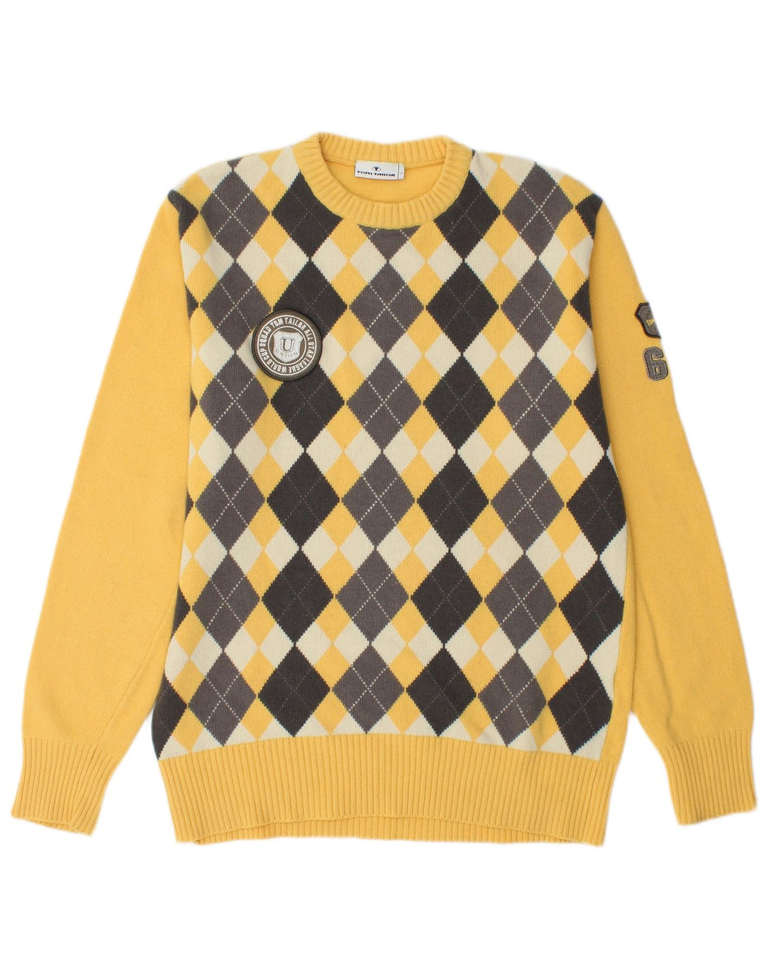 Tom Tailor Maglione da uomo girocollo grande maglione giallo a rombi/diamante