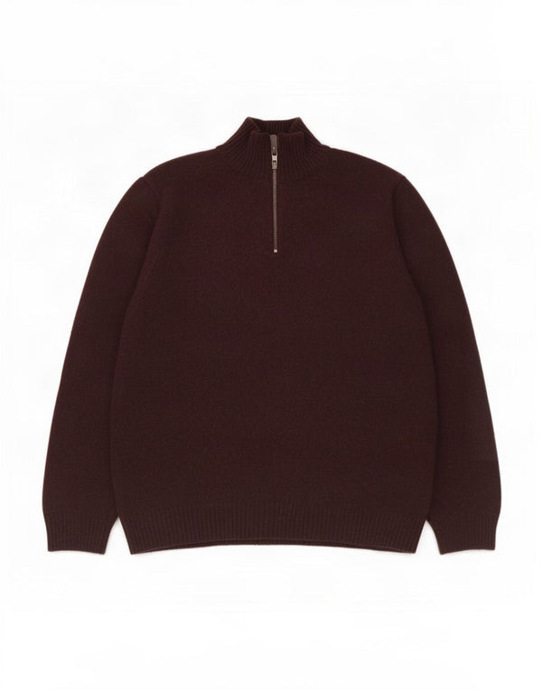 Maglione da uomo Marks & Spencer con zip e collo grande in lana d'agnello bordeaux