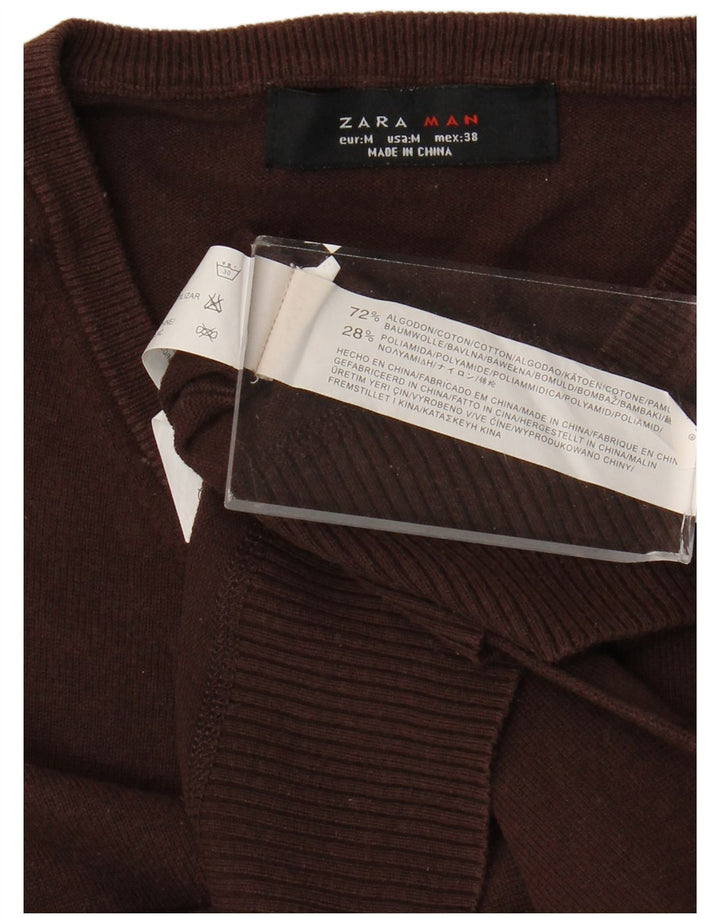 Maglione Zara da uomo con scollo a V in cotone marrone medio