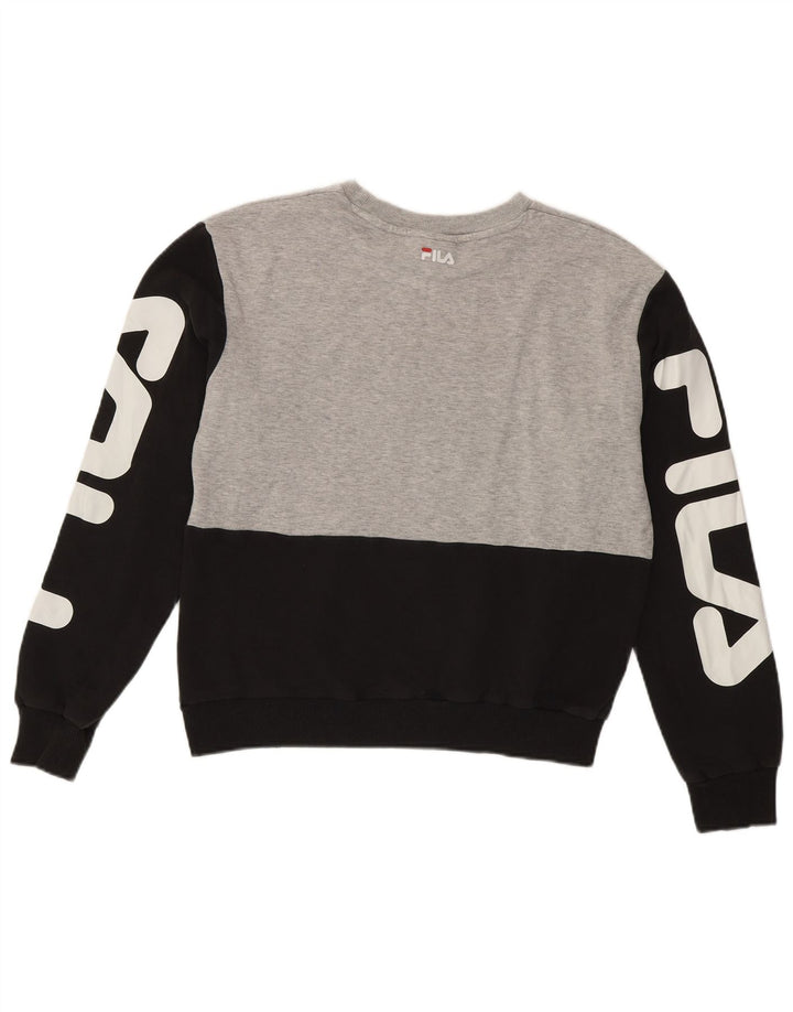 FILA Womens Oversized Sweatshirt Jumper UK 10 Small Black Colourblock
