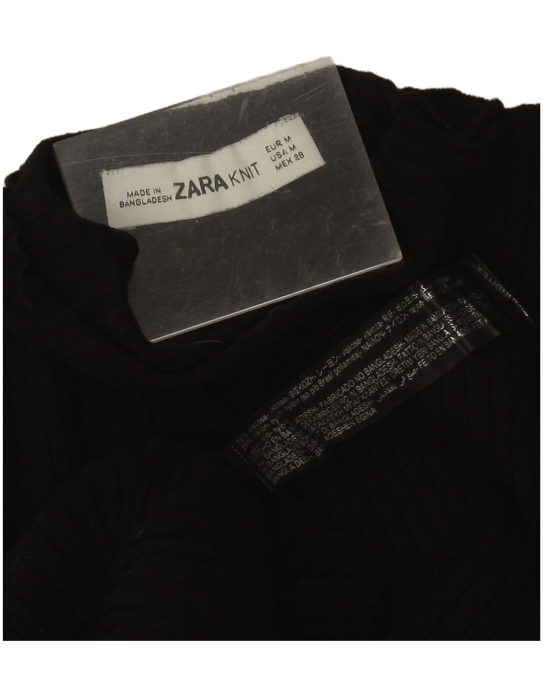 Maglione corto da donna Zara con collo dolcevita UK 12 blocco colore nero medio