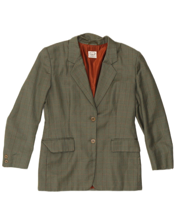 Giacca blazer vintage da donna a 2 bottoni IT 42 in lana a quadri verde medio