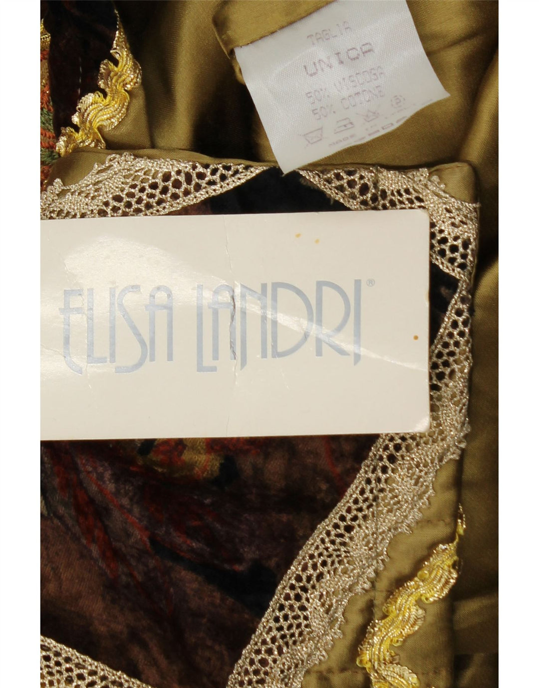 Giacca blazer da donna ELISA LANDRI UK 16 grande viscosa patchwork kaki