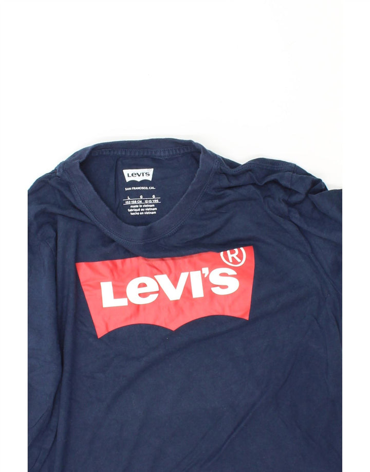 LEVI'S Boys Graphic Top Long Sleeve 12-13 Years Large  Navy Blue Cotton Vintage Levi's and Second-Hand Levi's from Messina Hembry 