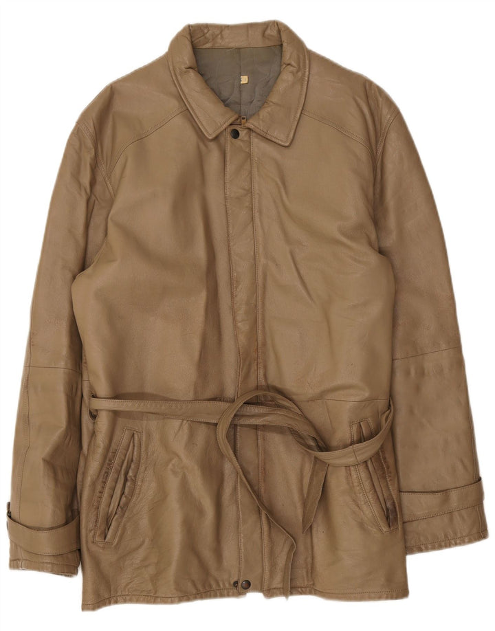 Giacca in pelle vintage da uomo IT 50 grande marrone