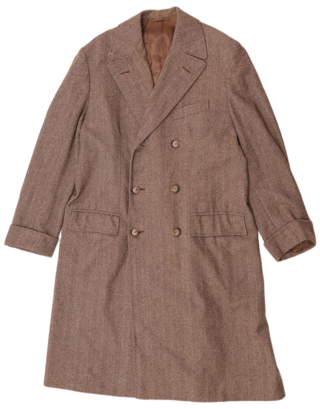 Cappotto doppiopetto vintage da donna UK 40 grande spina di pesce marrone