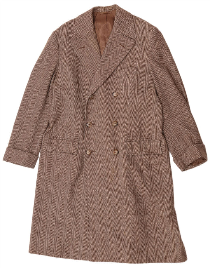 Cappotto doppiopetto vintage da donna UK 40 grande spina di pesce marrone