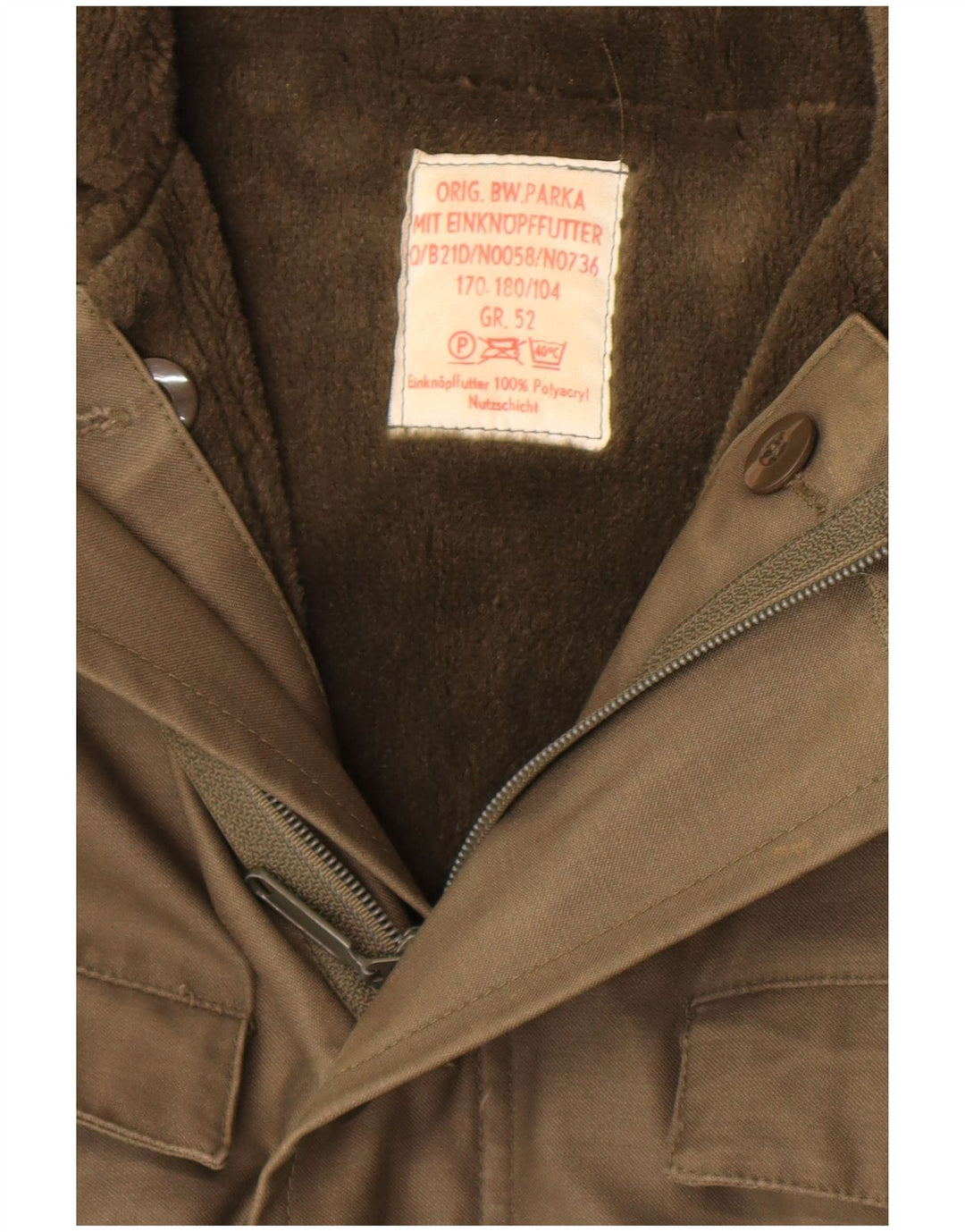 Giacca parka vintage da uomo con cappuccio IT 52 XL kaki poliacrilico